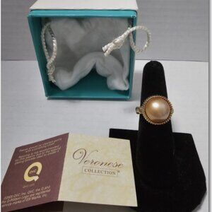 Veronese 18K Rose Gold Clad 925 Cultured Mabe Pearl Ring SZ 7 QVC